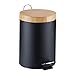 Relaxdays Kosz na kosmetyki, 5 l, bambusowa pokrywka, kosz na pedał, automatyczne opuszczanie, kosz wewnętrzny wyjmowany, kosz na śmieci łazienkowy, czarny