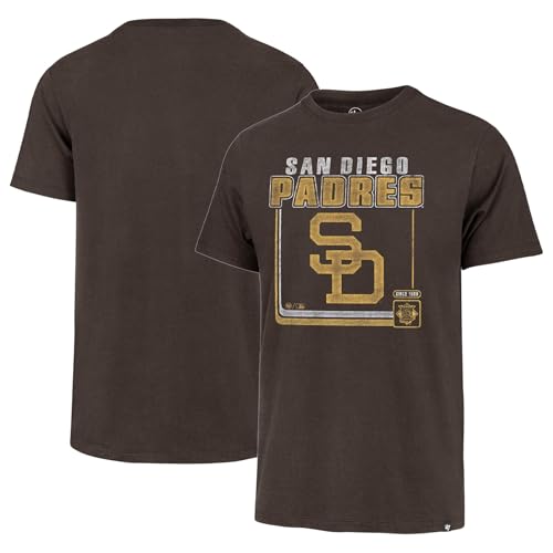 47 Brand MLB Men's Borderline Franklin Cooperstown Team Color Wordmark Primary Logo Short Sleeve Baseball T-Shirt - San Diego Padres - Brown - X-Large