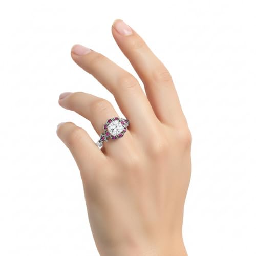 Image of Choose Your Gemstone Vintage Halo Diamond CZ Engagement Ring Sterling Silver Cushion Shape Vintage Engagement Rings Minimal Modern Design Birthday Gift Wedding Gift US Size 4 to 12
