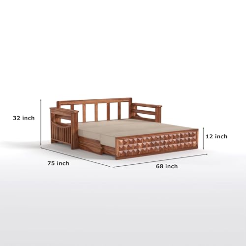 Image of Mamta Furniture Solid Sheesham Wood Sofa Set 3 Seater Furniture Wooden 3 Seater Sofa Cums Bed for Home Living Room with Cushions (Honey with Cream, 3 Seater Design 2)