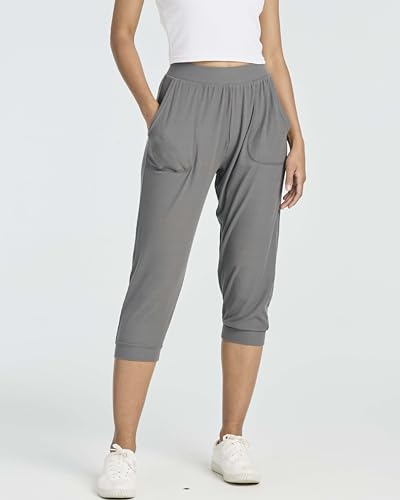 Real Essentials 3 Pack: Women's Ribbed Capri Jogger Lounge Sweatpants with Pockets Yoga Workout (Available in Plus Size)2