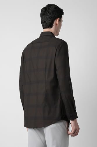 Image of Peter England Men's Classic Wonder Fabric Checkered Slim Fit Formal Shirt | Cotton Rich | Pin Point Oxford