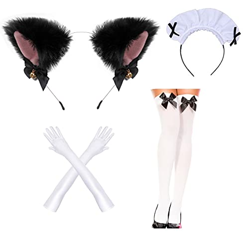 Elibelle Japanese Anime Sissy Maid Dress Cosplay Sweet Classic Fancy Apron Socks Gloves Faux Fur Cat Furry Headwear Set(S)