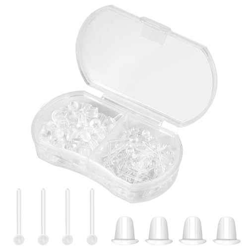 Plastic Earrings,Clear Earrings for Sports/Work and Earring Backs Hyperallergic Comfortable Silicone Clear Stud for Men&Women