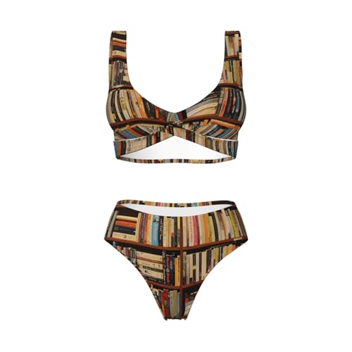 Bikini 2 pièces confortable avec motif bibliothèque original et séchage rapide