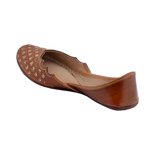 Image of KORAKARI Women's Traditional Ethnic Amber Punjabi Jutti, Leather Flat Comfortable Mojaris for Girls