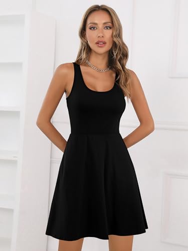Image of Missufe Women's Sleeveless Racerback Flared Casual Plain Tank Dress