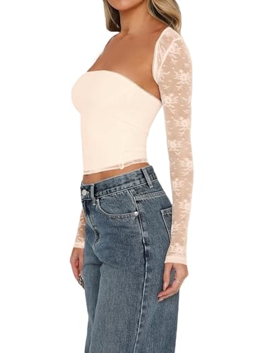 Image of JOKELAMB Women's Lace Mesh Bolero Shrug, Long Sleeve Crop Cardigan