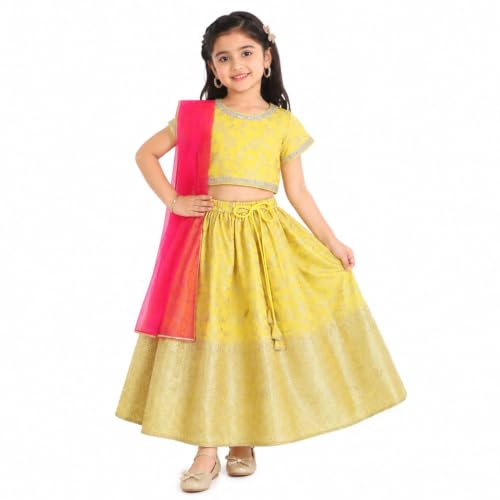 Image of The Magic Wand Lehenga Choli Set with Dupatta for Girls Kids Floral Printed Lace Embelished Chaniya Choli, Perfect for Wedding Occasions & Festivals