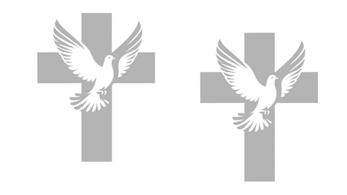2 Pack - Dove and Cross - Christian - Religion - Catholic - Pope - Peace - Holy Spirit - New Beginnings |Vinyl Decal Sticker| 4.3 Inches Wide by 5.5 HOM2400A.090 Silver Grey Metallic