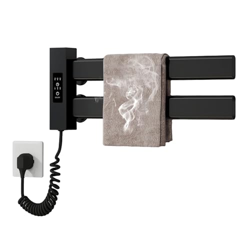 UEXEDO - Secador de toallas eléctrico pequeño formato, calefacción de 3 niveles, secado rápido para baño, dormitorio y hotel, diseño de pared de aluminio elegante (Negro)