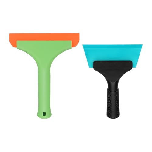 Image of uxcell Small Silicone Shower Squeegee for Glass Doors, 6 inch Bath Squeegee with 5 inch Small Rubber Window Shower Squeegee for Bathroom Window Mirror, Green /Orange, Black /Light Blue