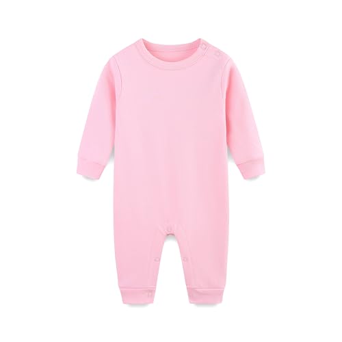 FITFIFTH POD Baby Girl Solid Color Onesie Romper Long Sleeve Jumpsuit Infant Pink Outfit Button 100% Cotton 3-6 months Clothes