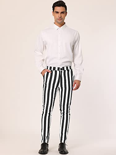 Lars Amadeus Men's Striped Pants Casual Skinny Fit Color Block Pencil Dress Trousers 30 Black White #TOP2