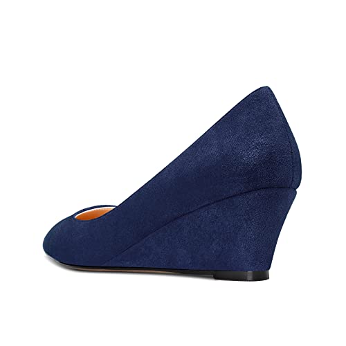 Aachcol Women Wedge Pumps Mid Heel Pointed Toe Slip-on Dress Shoes Wedding Party 2 Inch3