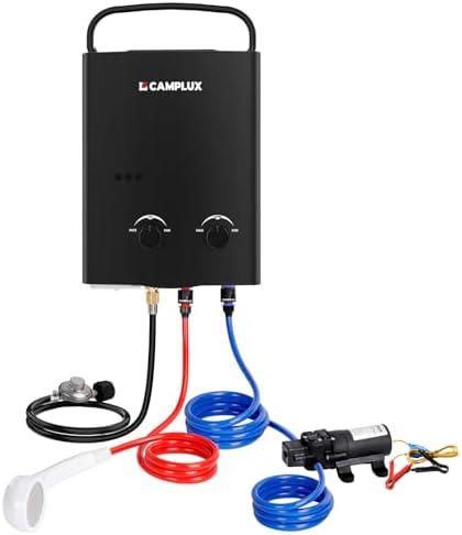 Propane Camp Shower with Pump – Which 5 Will Transform Your Outdoor Experience? 5 CAMPLUX 5L Portable Propane Gas Tankless Water Heater, 1.32 GPM Tankless Water Heater With 1.2 GPM Water Pump, Black