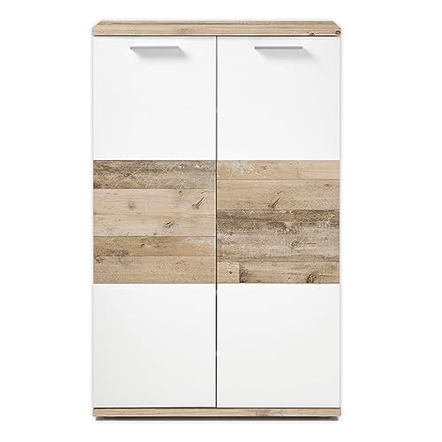 Hugo Schoenenkast in wit, Old Style licht, modern schoenenrek met veel opbergruimte voor je schoenen, 77 x 120 x 38 cm (b x h x d)