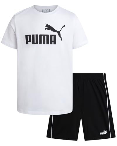 Image of PUMA Boys Short Set - 2 Piece Short Sleeve Crewneck Performance Graphic Tees and Athletic Mesh Shorts for Boys (Sizes: 4-16)
