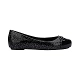 mini melissa Sweet Love Cap Toe Ballet Flats for Toddlers & Girls - Kids Jelly Shoe with Cute Bow and Toe Accent, Kids Shoes, Black Glitter Silver, 2