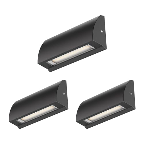 ledscom.de 3 LED wall Light/Staircase Light SEGIN for Outdoors IP54, Flat, Downlight, Black matt, Angular, 3.6 W, 278lm, Cool White