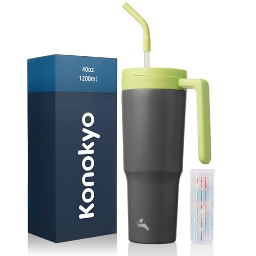 Image of Konokyo 40 oz Tumbler with Handle and Straw, Insulated Water Bottle
