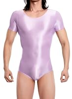 AIEOE Herren Glossy Bodysuit Durchsichtig Kompression Jumpsuit Kurzarm Figurbetont Leotard Clubwear M
