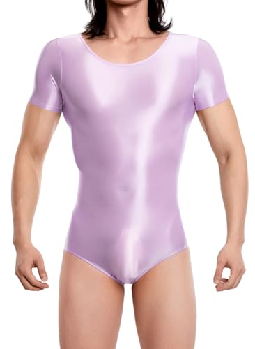 AIEOE Herren Glossy Bodysuit Durchsichtig Kompression Jumpsuit Kurzarm Figurbetont Leotard Clubwear M