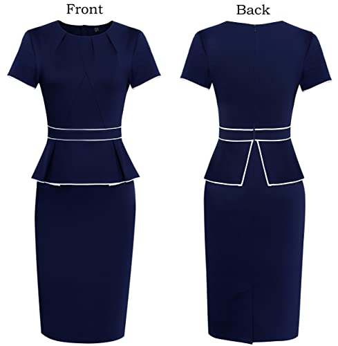 Image of VFSHOW Womens Pleated Crew Neck Peplum Work Business Office Church Bodycon Pencil Sheath Dress