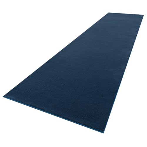 TT Home Large Rug Short Pile Monochrome Modern Design Washable, colour: Blue Navy, Size:80x300 cm