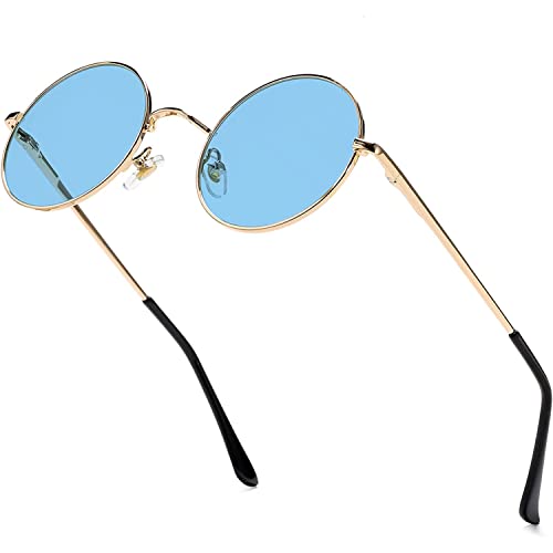 Image of Red Lens Circle Glasses Small Round Polarized Sunglasses for Women Men Retro Hippie Style Circle Sun Glasses