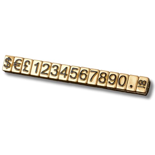 Boxonly 10PCS Digital Price Tag £ € $ Metal Price Label Tag Pricemarker Labels Arabic Number Price Display Board 3x5mm Gold Base Black Word