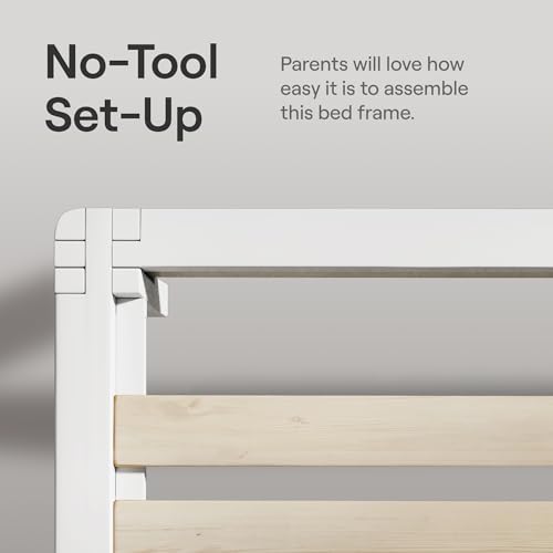 Image of Nectar Kids Full Bamboo Platform Bed Frame & Headboard - White - 12 inch Height - Easy Tool Free Set Up - Durable & Kid Friendly - Sturdy Wooden Slats for Support