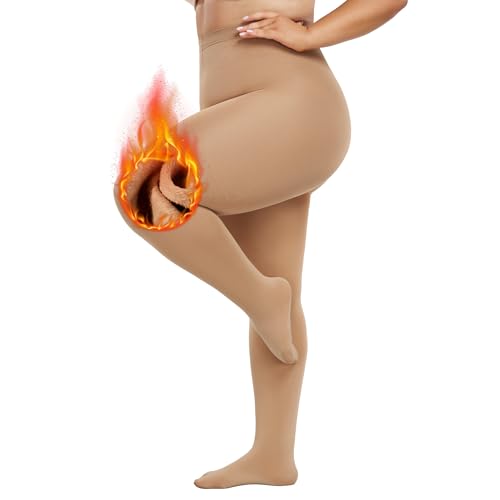 Sfit Thermo Strumpfhose Damen Grosse Grössen Winter Strumpfhosen Gefüttert Plus Size Fleece Thermostrumpfhosen Dick Warme Leggings Übergröße Plüschstrumpfhose(Hautfarben XL-XXL)