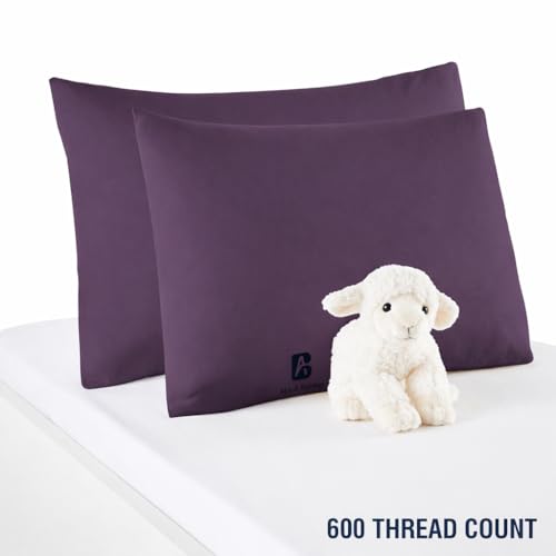 Image of Atiksh Beddings Pack of 2 13x18 Inch Toddler Travel Pillow Cases - 100% Soft Egyptian Cotton, 600 Thread Count with Zipper Closure for Small Travel Pillowcase Cover, Plum
