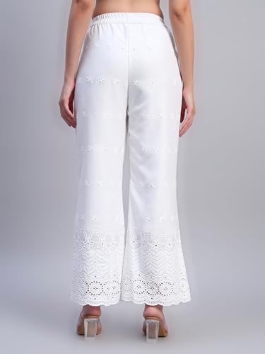 Image of SHOPPING QUEEN Women's Cotton Embroidered Chikankari Palazzo