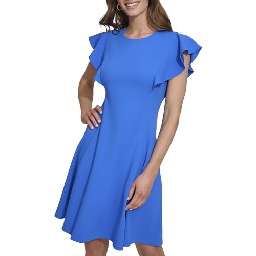 Image of DKNY Women's Flutter Sleeve Scuba Crepe Jewel Neck Dress