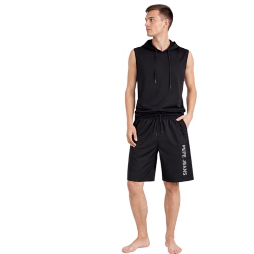 Image of Pepe Jeans Men's Solid Poly Blend Regular Fit Active Shorts | Comfortable Sportswear for Gym, Running, Training & Leisure Wear | Breathable Quick-Dry Fabric | Elastic Drawstring Waist | Zip Pockets