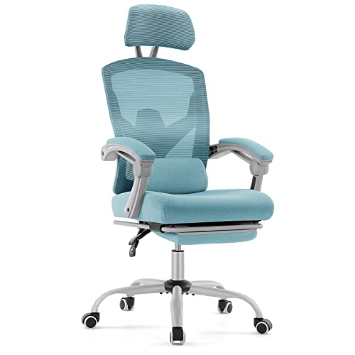 Ergonomic Home Office Chair High Back Executive Desk Chair with Armsrest and Adjustable Headrest, Mesh Computer Chair with Retractable Footrest and Lumbar Support (Blue) Ergonomic Home Office Chair High Back Executive Desk Chair with Armsrest and Adjustable Headrest, Mesh Computer Chair with Retractable Footrest and Lumbar Support (Blue)