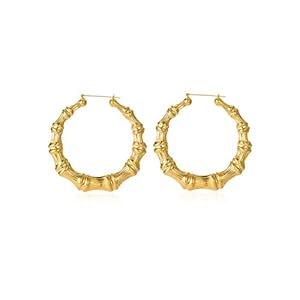 Large Bamboo Hoop Earring Hollow Casting Hip-Hop Statement Jewelry for Women Goldtone Silvertone
