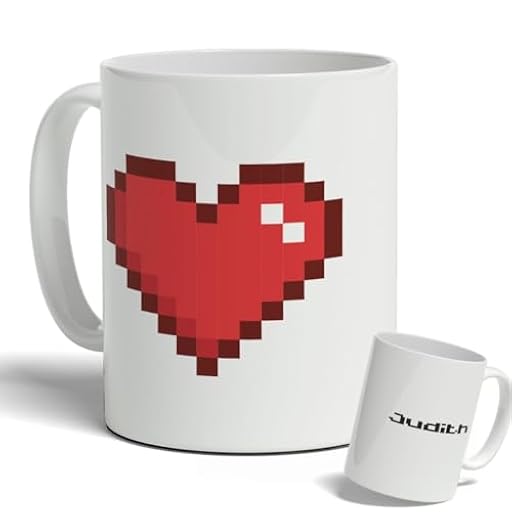 DEREGALOOS Taza de cerámica Personalizada para Madres. Taza Personalizada Regalo día de la madre. Regalo Original Personalizado para mujer. Tazas divertidas con frase. (Corazón píxel) | Ya disponible en tu tienda friki favorita! En mundofriki.es!