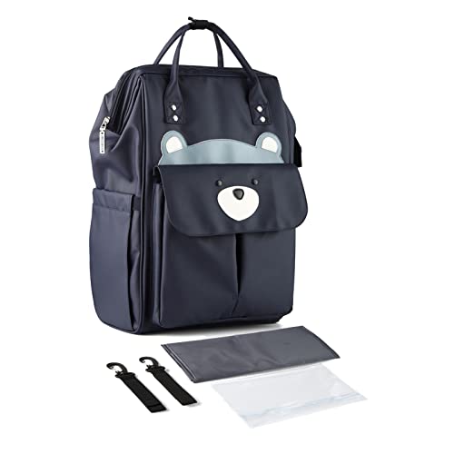 SONARIN Elegante Grande Mochila de Pañales para Bebé,Bolsa de Pañales Multifunción Impermeable Bolsa para Pañales de Viaje con Cambiador y Ganchos Carrito Bebé para Mamá & Papá(Azul Oscuro)