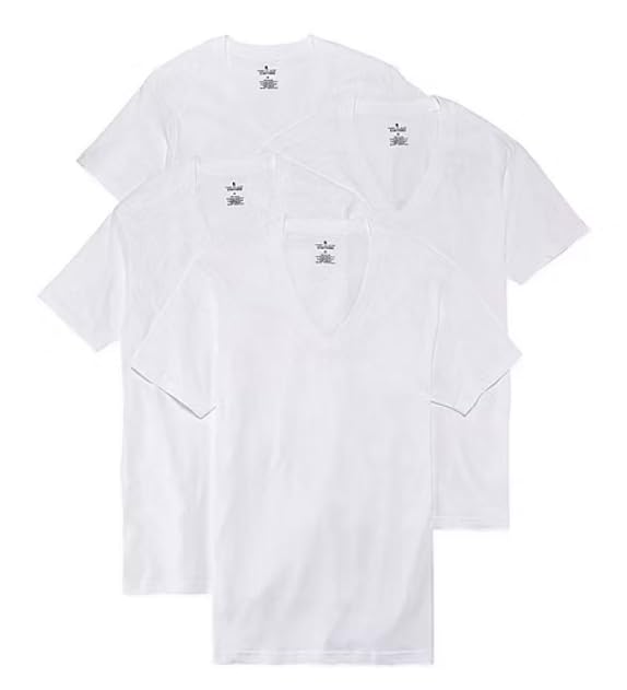 Stafford 4-Pack Men's Blended Cotton V-Neck T-Shirts White (L)