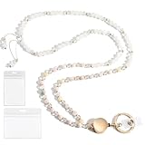 LENYNAL Beaded Lanyards for ID Badges and Keys, Cute Teacher Lanyard Retractable Natural Stone Lanyards for Women