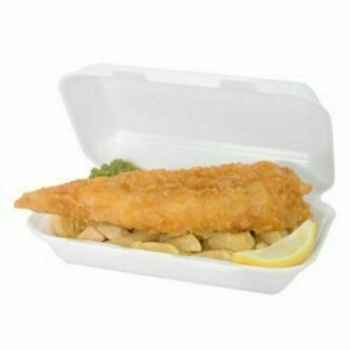 ARA CHOICE Polystyrene Eco-Friendly Biodegradable Kebab Burger Chips Takeaway Food Box Containers Microwave & Freezer Safe Container Chicken Eco Hinged Lid (50, Rectangular (9" x 6"))
