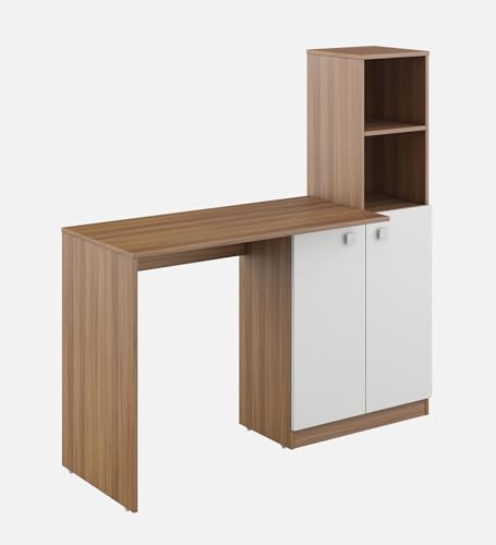 Image of Divine Study Table Engineered Wood | Free Standing | Exotic Teak & Frosty White Finish | Home & Office Desk with Storage | Water & Scratch Resistant