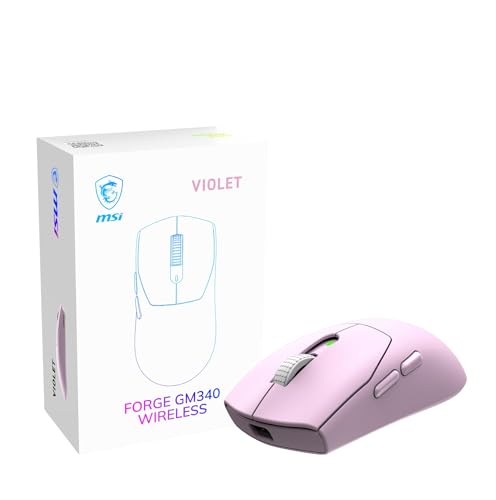 Image of msi Forge GM340 W Violet Gaming Mouse, 12800 DPI, 50M+ Clicks Micro Switch, Optical Sensor, Ergonomic Ambitextrous Hand Design, RGB Light