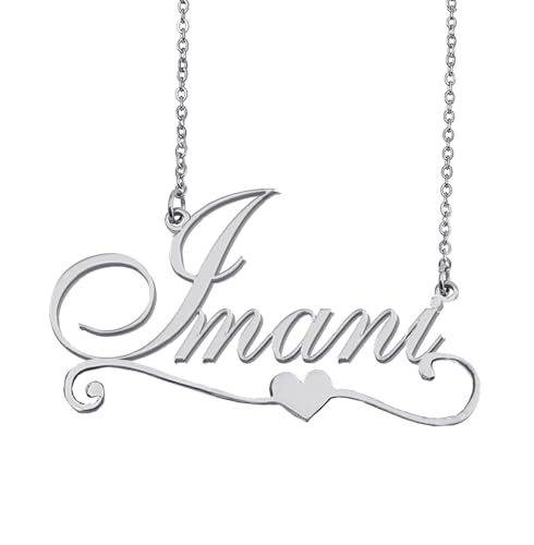 AOLO Personalized Imani Name Necklace with Heart Decoriaton Silver Stainless Steel Nameplate Necklaces Jewelry Gift for Womens Teens