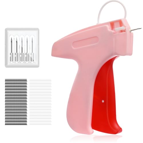 Stitch Gun for Clothes - Handheld Quick Clothing Fixer with 0.04" Ultra-Fine Needles - Mini Sewing Kit & Micro Tagging Gun - Includes 6 Needles, 2000 Black & 2000 White 0.16" Fasteners (Pink)