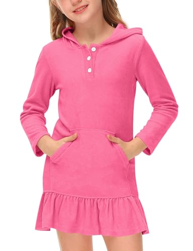 Image of BesserBay Girl's Ruffle Bathrobe Beach Button Down Hooded Terry Cover Ups 3-14 Years