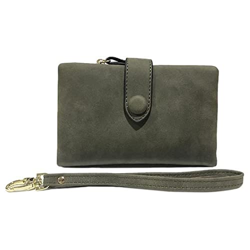 Small Trifold Leather Wallet for Women, Multi Card Organizer Small Women Wallet with Zippered Coin Pocket and Wristlet, Frosted Soft Leather Wallet Card Case Purse Cover
